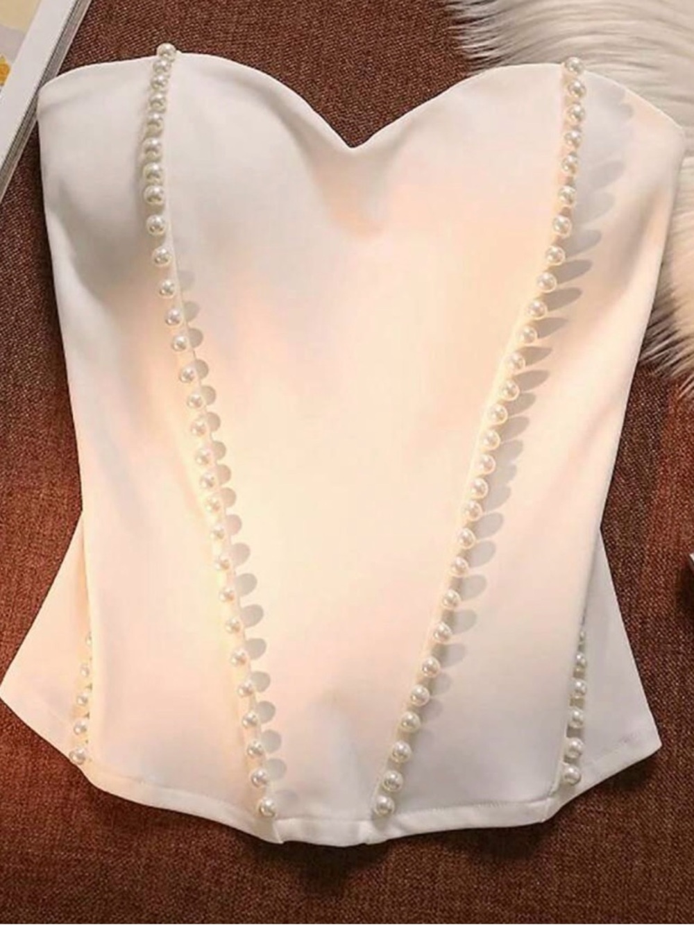 Bridal Strapless Pearl-Trim White Bustier Top Never Worn from SHEIN